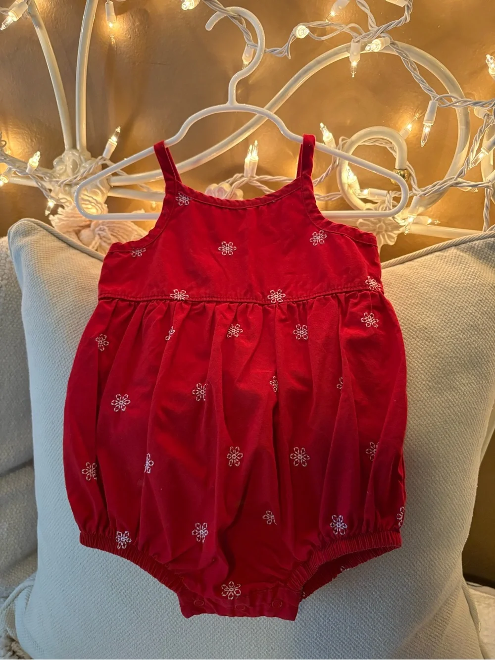 OshKosh B'gosh Red Baby Romper with White Floral Stitching